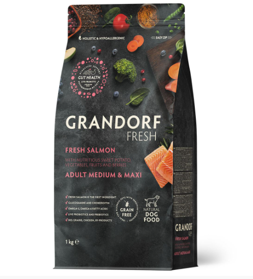 GRANDORF Fresh Dog Adult Свежее филе лосося с бататом для собак ср. и крупн. пород 1 кг