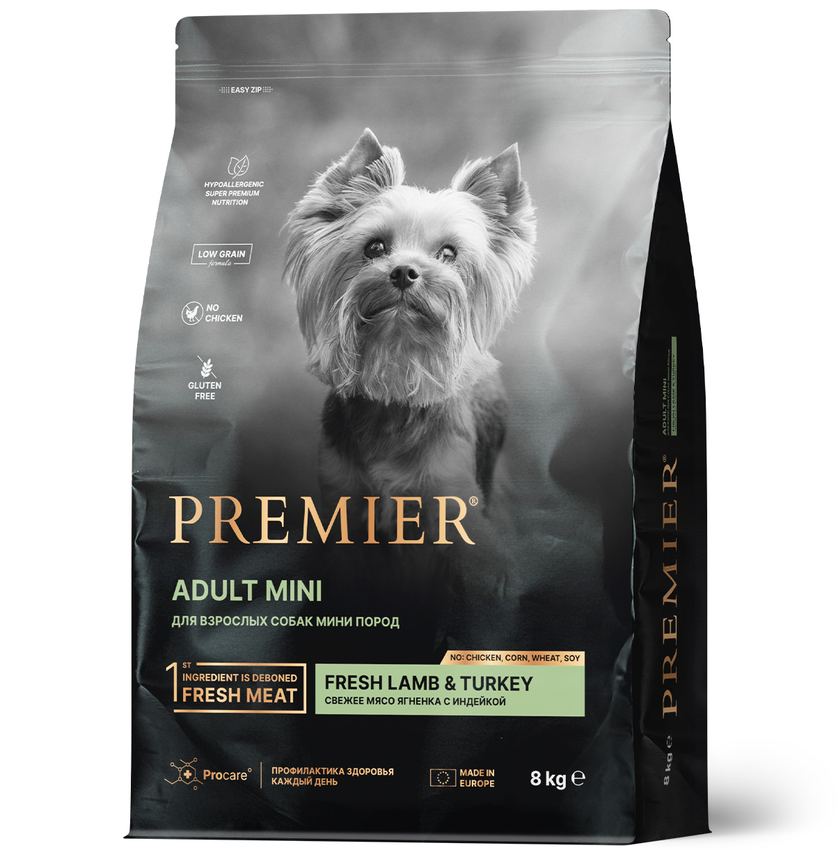 Premier Dog ADULT Mini Свежее мясо ягненка с индейкой для собак мелких пород 8 кг