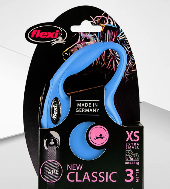 Flexi Поводок-рулетка лента New Classic XS, 3м до 12кг, синяя