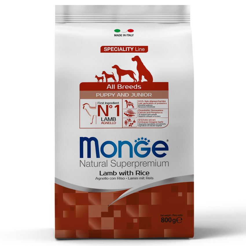 Сухой корм Monge Dog Speciality Line Puppy&Junior для щенков всех пород, из ягненка с рисом 800 г