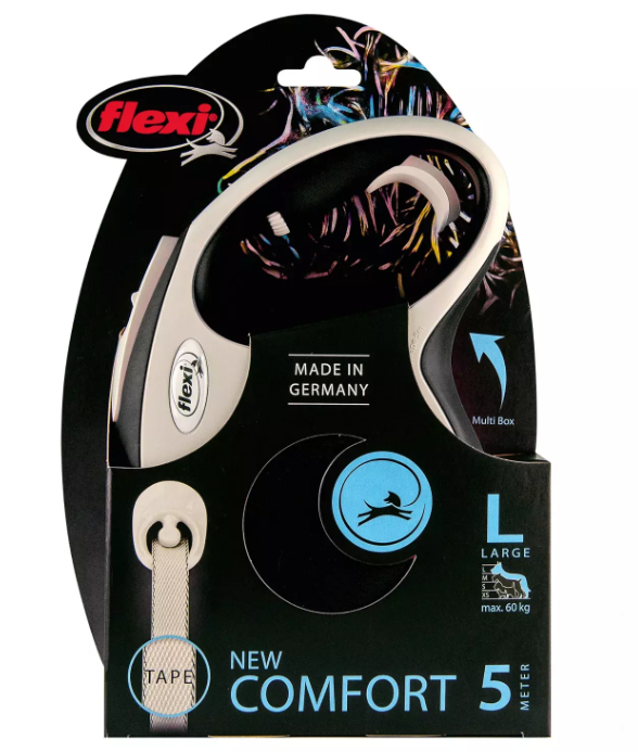 Flexi Поводок-рулетка лента New Comfort L, 5м до 60кг, черная