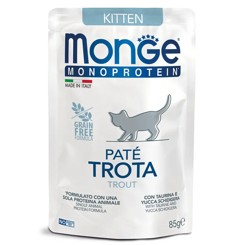Monge Cat Natural Monoprotein для котят и беременных кошек, из форели, паучи 85 г
