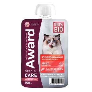 Влажный доп. корм AWARD SPECIAL CARE Sensitive skin&coat для взр. кошек курица/лосось 100г