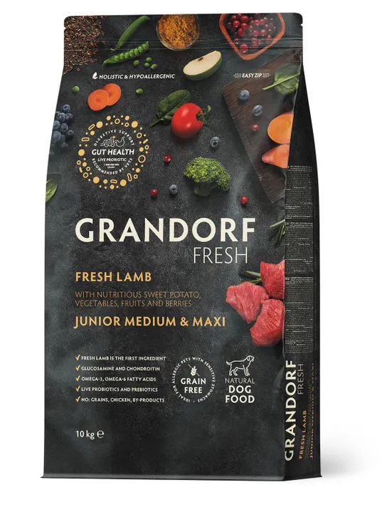 GRANDORF Fresh DOG JUNIOR Свежее мясо ягненка с бататом для юниоров 10 кг