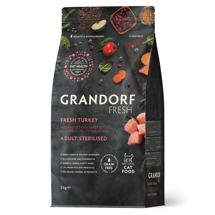 GRANDORF Fresh Cat STERILISED Свежее мясо индейки с бататом для стерилизованных кошек 2 кг