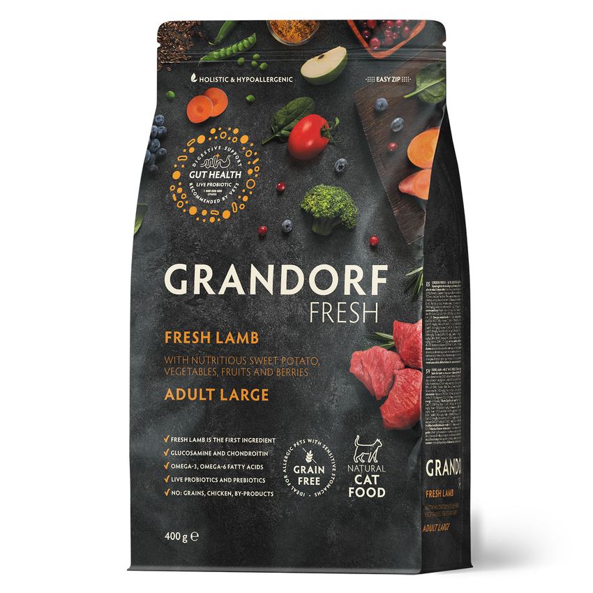 GRANDORF Fresh Cat LARGE Свежее мясо ягненка с бататом для крупных кошек 400 г