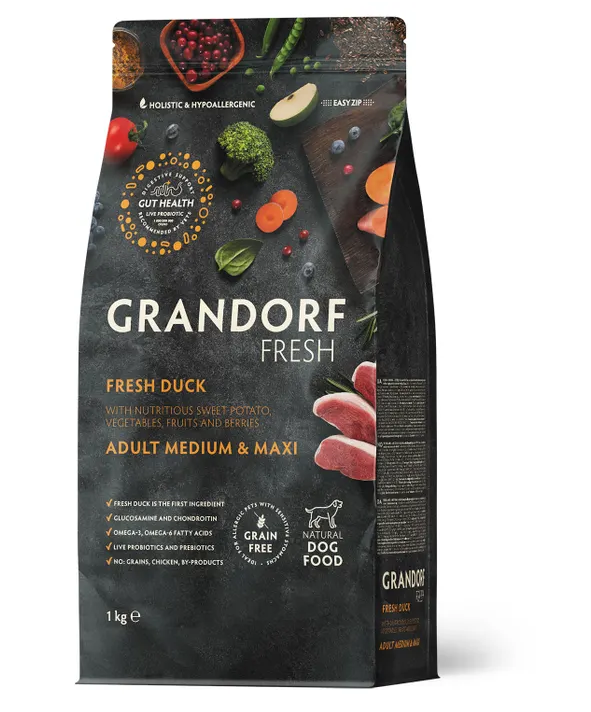 GRANDORF Fresh Dog Adult Свежее мясо утки с бататом для собак ср. и крупн. пород 1 кг