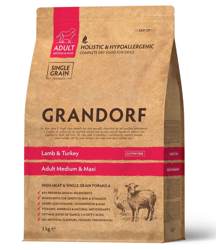 GRANDORF DOG MED&MAXI ягнёнок с индейкой для собак средних и крупных пород 3 кг.