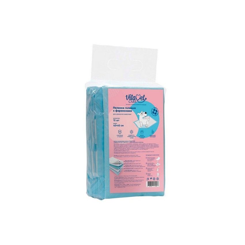 Пеленки "VitaVet Care" гелевые с фикс. полосками и с феромонами 60*40 (12 шт/уп)