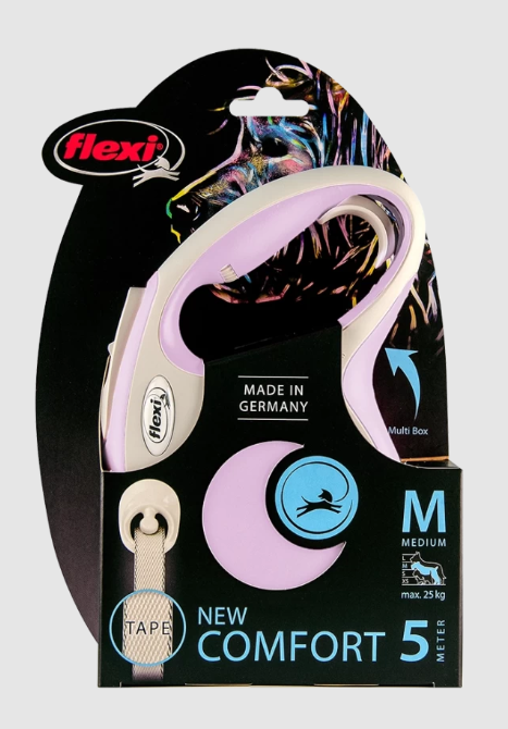 Flexi Поводок-рулетка лента New Comfort M, 5м до 25кг, розовая