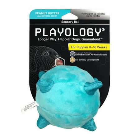 Сенсорный плюшевый мяч Playology 11 см для щенков ароматом арахиса, цвет голубой