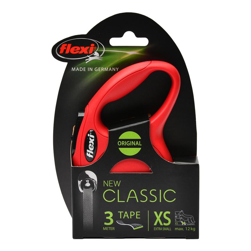 Flexi Поводок-рулетка лента New Classic XS, 3м до 12кг, красная