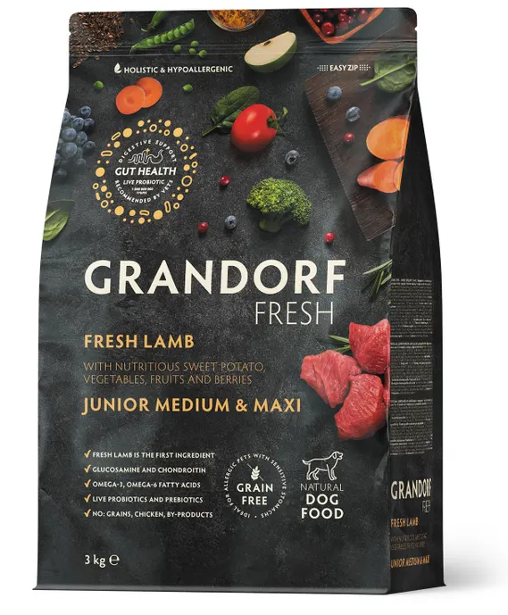 GRANDORF Fresh DOG JUNIOR Свежее мясо ягненка с бататом для юниоров 3 кг