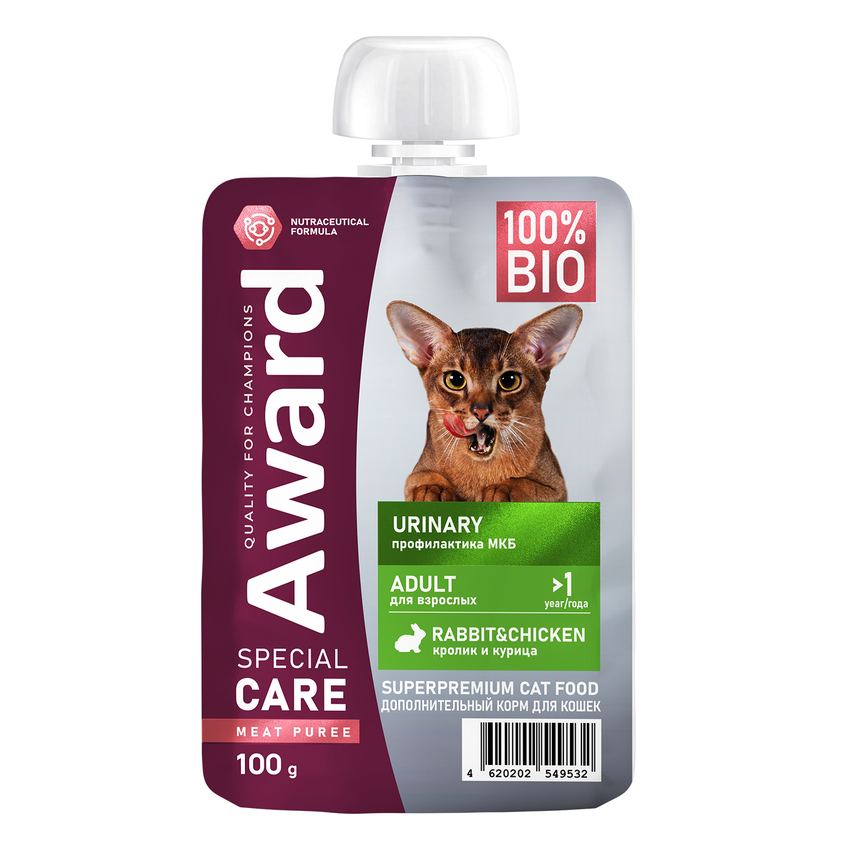 Влаж. дополнит. корм AWARD SPECIAL CARE Urinary для взр. кошек из курицы с кроликом 100г