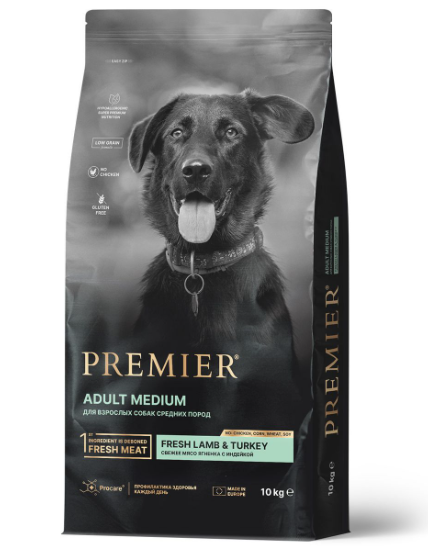 Premier Dog ADULT Medium Свежее мясо ягненка с индейкой для собак средних пород 10 кг