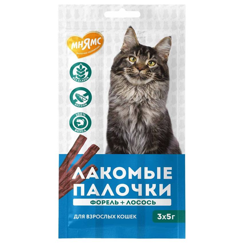 Лакомство Мнямс лакомые палочки для кошек с форелью и лососем 3х5 г