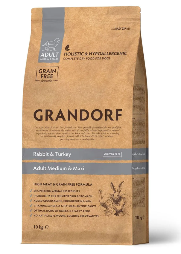 GRANDORF DOG MED&MAXI кролик с индейкой для собак средних и крупных пород 10 кг.