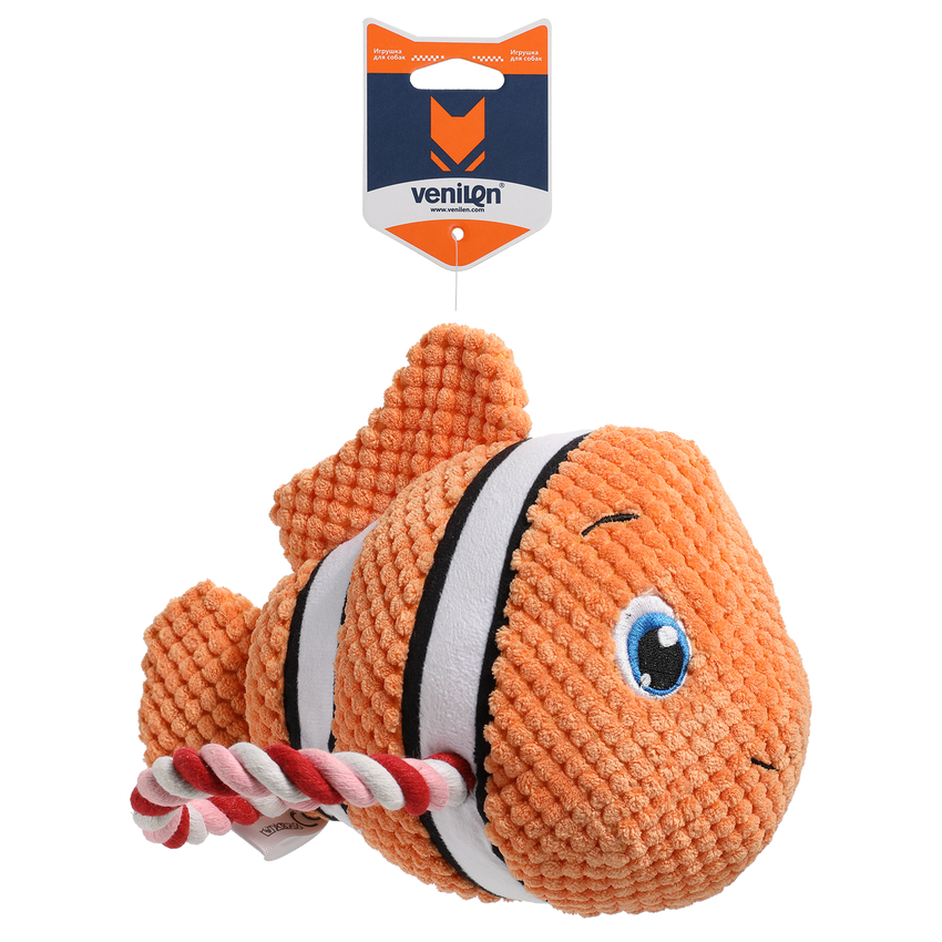 Игрушка мягкая для собак Рыба-клоун, 21 х 17 х 9 см с пищалкой