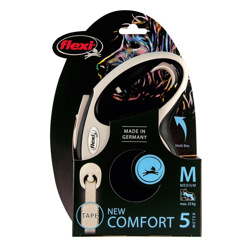 Flexi Поводок-рулетка лента New Comfort M, 5м до 25кг, черная