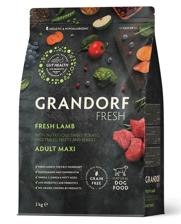 GRANDORF Fresh Dog Adult Свежее мясо ягненка с бататом для собак крупных пород 3 кг