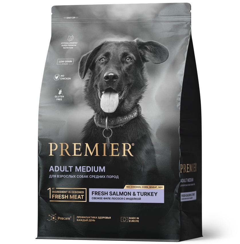 Premier Dog ADULT Medium Свежее филе лосося с индейкой для собак средних пород 1 кг