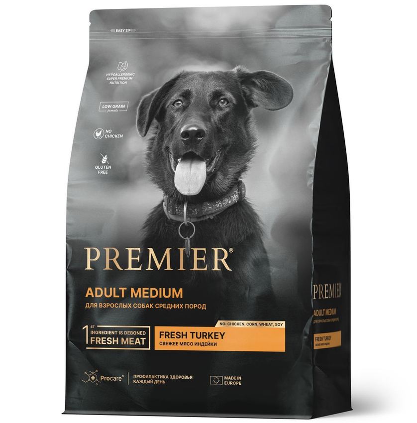 Premier Dog Turkey ADULT Medium (Свежее мясо индейки для собак средний пород) 3 кг