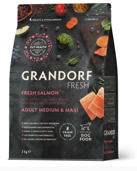GRANDORF Fresh Dog Adult Свежее филе лосося с бататом для собак ср. крупн. пород 3 кг