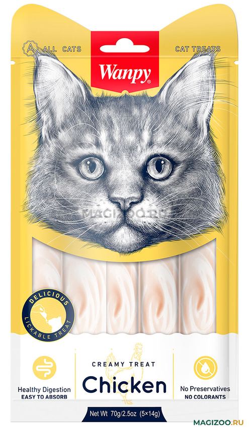 Wanpy Cat Лакомство для кошек «нежное пюре» из курицы 70 г