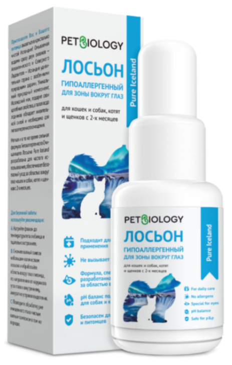 PetBiology Очищающий лосьон для области вокруг глаз гипоаллергенный, Исландия,  30 мл