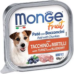Влажный корм Monge Dog Fruit для собак,с индейкой с черникой, консервы 100 г