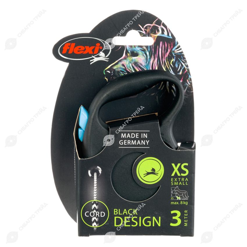 flexi рулетка Black Design XS (до 8 кг) 3 м трос черный/голубой