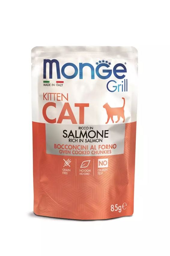 Влажный корм Monge Cat Grill для котят, с норвежским лососем, паучи 85 г
