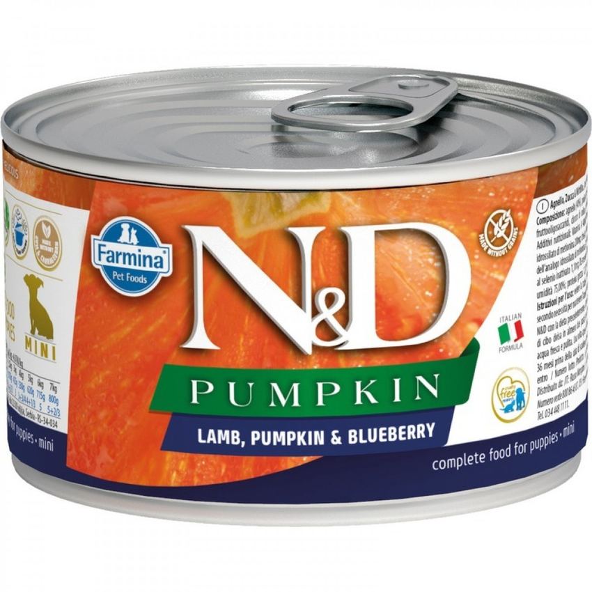 Фармина N&D Dog Pumpkin Консервы ягненок с черникой для щенков мини, 140г