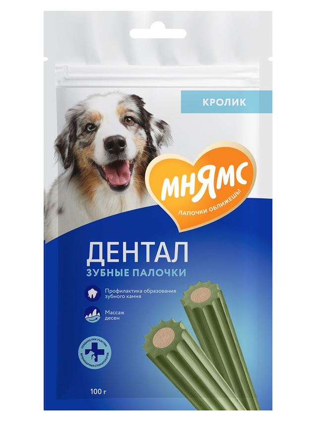 Лакомство Мнямс ДЕНТАЛ для собак "Зубные палочки" с хлорофиллом и кроликом 100 г