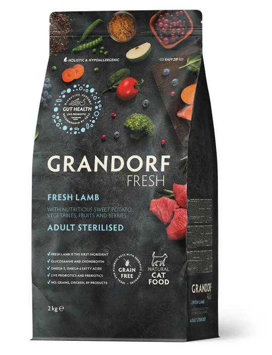 GRANDORF Fresh Cat STERILISED Свежее мясо ягненка с бататом для стерилизованных кошек 2 кг