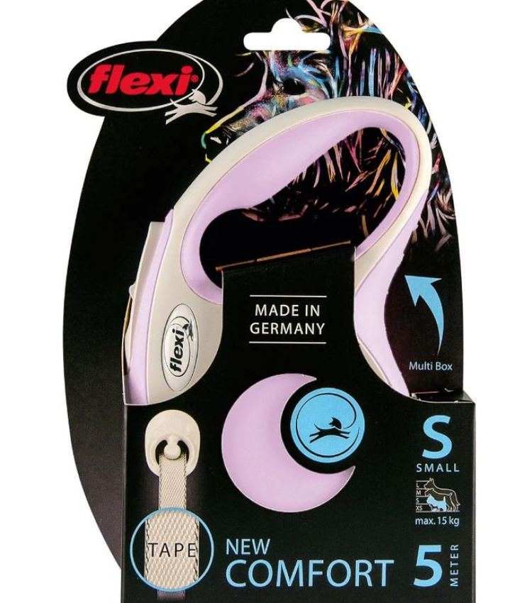 Flexi Поводок-рулетка лента New Comfort S, 5м до 15кг, розовая