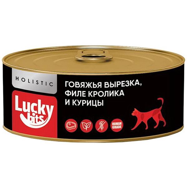 Консервы для кошек Lucky bits говяжья вырезка с филе кролика и курицы, 100 г