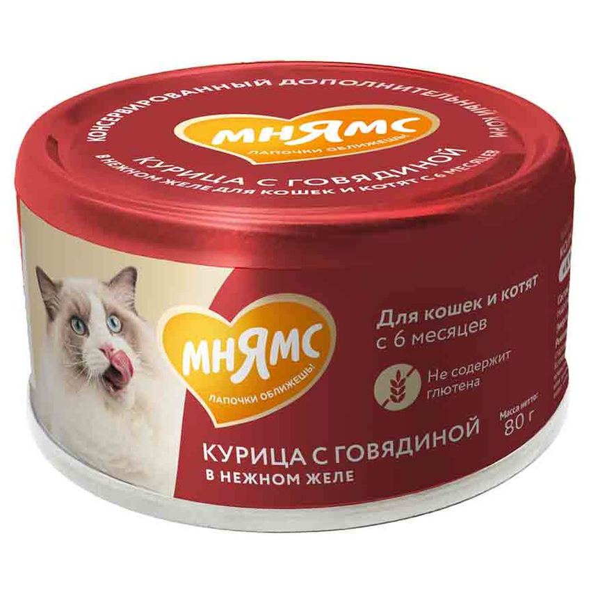 Влажный дополнительный корм Мнямс На каждый день для кошек от 6 мес курица с говядиной 80 г