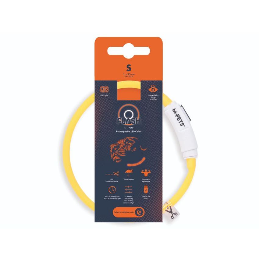 Светящийся ошейник FLASH LED, S, 1 x 35 см, оранжевый MPets